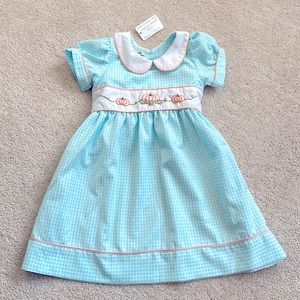 NWT Sweet Dreams blue gingham collared pumpkin dress, size 24m